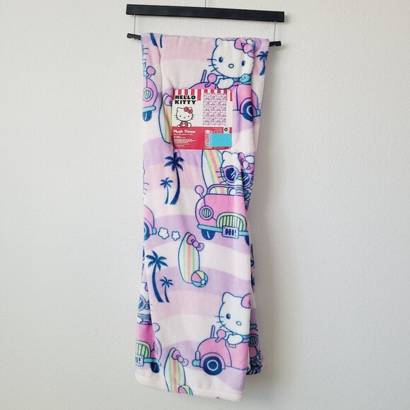Hello Kitty Car Beach Waves Surfboard Summer Plush Throw Blanket 50" x 70" Pink - Picture 1 of 2